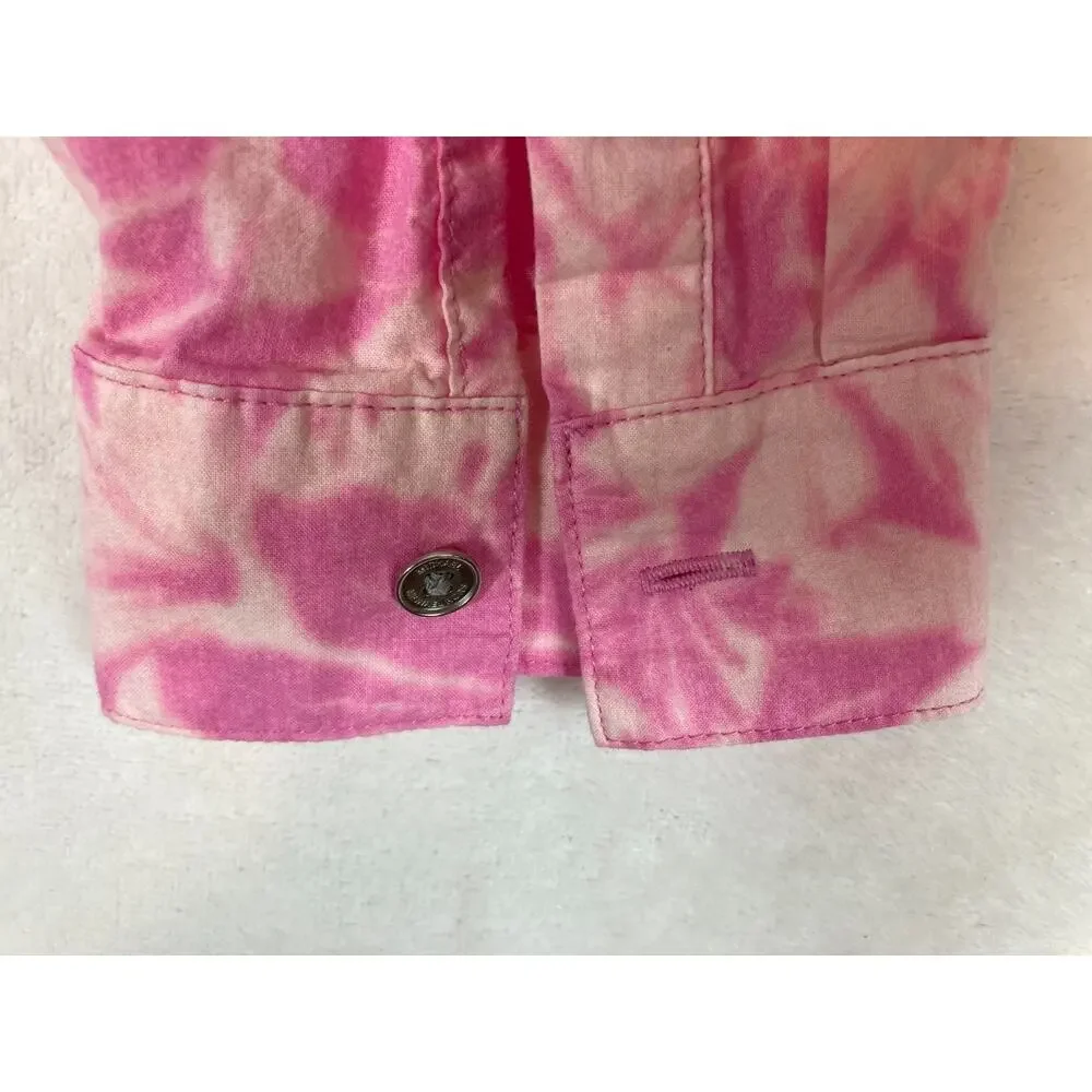 Michael Kors XL Cropped Shirt Top Women‎ Tie Dye Floral Print Pink Barbie